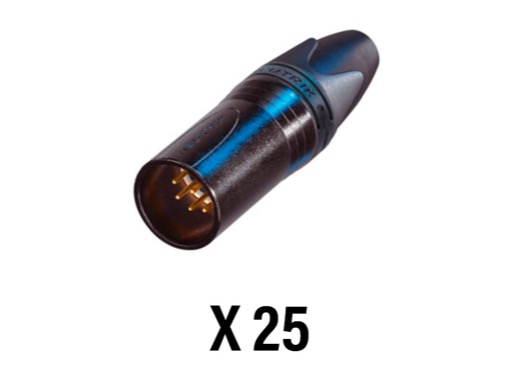 NEUTRIK • Boite de 25 fiches XLR7 mâle noire contacts or, série XX