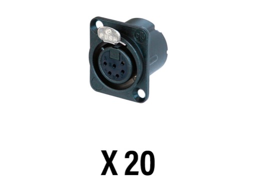 NEUTRIK • Boite de 20 embases XLR6 femelle noire contact or, série DLX