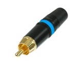 REAN &bull; Boite de 100 fiches RCA noire contact or, bague bleue-rca-cinch