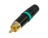 REAN &bull; Boite de 100 fiches RCA noire contact or, bague verte-rca-cinch