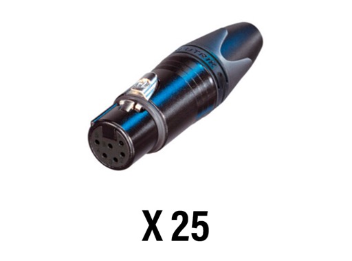 NEUTRIK • Boite de 25 fiches XLR6 femelle noire contacts or, série XX