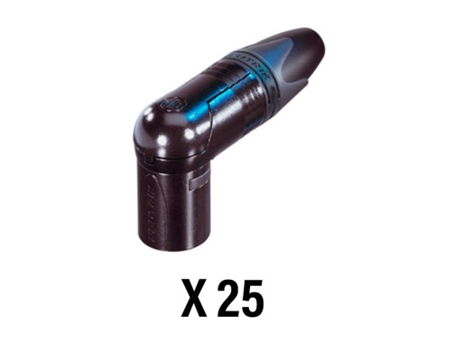 NEUTRIK • Boite de 25 fiches XLR6 mâle noire coudée contact or, série X