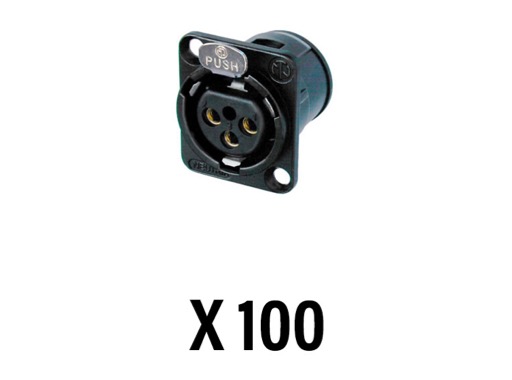 NEUTRIK • Boite de 100 embases XLR3 femelle noire, contacts or, CI vertical