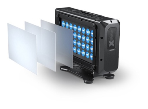 Projecteur X BRICK Full RGBW 32 x 20 W IP65 8° noir + filtres holographiques - D