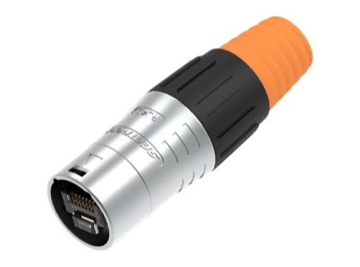 SEETRONIC Serie 02 &bull; Fiche porte-c&acirc;ble IP65 adapt&eacute;e au RJ45 normal, chrome, pour c&acirc;ble 5-7,5 mm