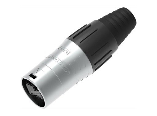 SEETRONIC Serie 02 &bull; Fiche porte-c&acirc;ble IP65 adapt&eacute;e au RJ45 normal&blind&eacute;, chrome, pour c&acirc;ble 7-9 mm