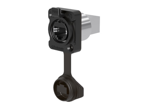 SEETRONIC Serie 02 &bull; Embase metal noir RJ45 CAT5E Travers&eacute;e de panneau - RJ45 haut IP65 & airproof