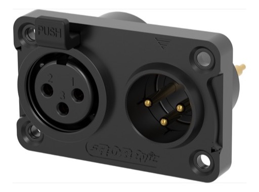 SEETRONIC Serie W &bull; XLR3 embase double m&acirc;le/femelle noir contacts or IP65