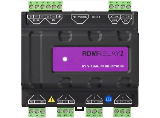 VISUAL PRODUCTIONS &bull; RdmRelay2 4 relais DMX RDM et Ethernet sur rail DIN
